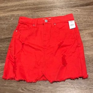 Red distressed mini skirt
